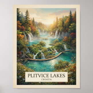 Poster Cartaz de Viagem Lagos Plitvice Vintage | Croácia