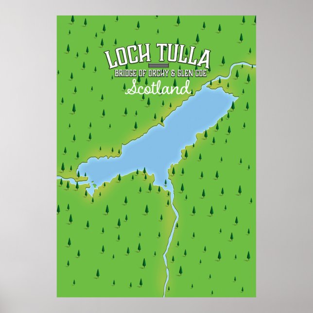 Poster Cartaz de viagem Loch Tulla Escócia Mapa (Frente)