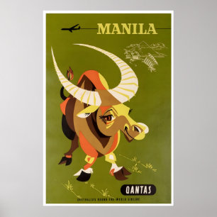 Poster Cartaz de Viagem Manila Filipinas Arte Qantas