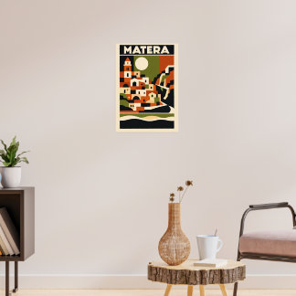 Poster Cartaz de Viagem Matera Itália Arte Geométrica Bau