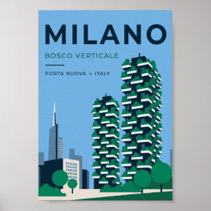Poster Cartaz de Viagem Milano Bosco Verticale Milão It