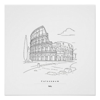Pôster Cartaz de Viagem Minimalista do Coliseu de Roma em