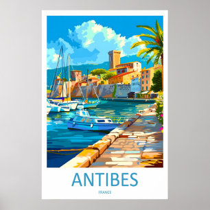 Poster Cartaz de viagem nacional de esqui em Antibes Vint