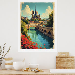 Poster Cartaz de viagem Notre Dame, França,