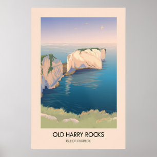 Poster Cartaz de Viagem Old Harry Rocks Dorset Beira-Mar