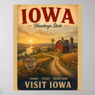 Poster Cartaz de Viagem Paisagem Rural Iowa Vintage