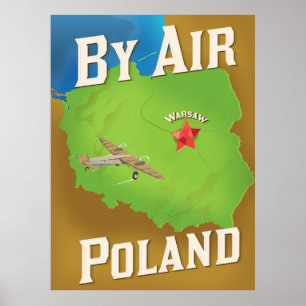 Pôster Cartaz de viagem para a Polônia de avião