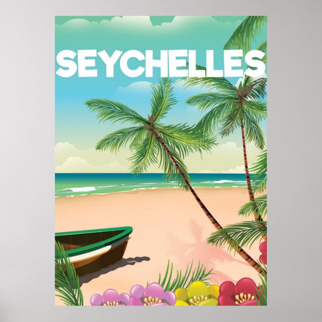 Poster cartaz de viagem para a praia das Seychelles (Frente)