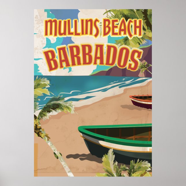 Pôster Cartaz de viagem para Mullins Beach Bay Barbados. (Frente)