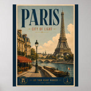 Poster Cartaz de Viagem Paris Cidade da Luz Vintage com a