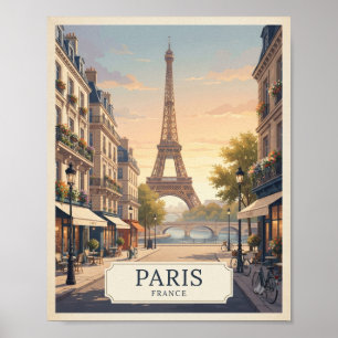 Poster Cartaz de Viagem Paris França Vintage   Torre Eiff