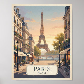Poster Cartaz de Viagem Paris França Vintage | Torre Eiff