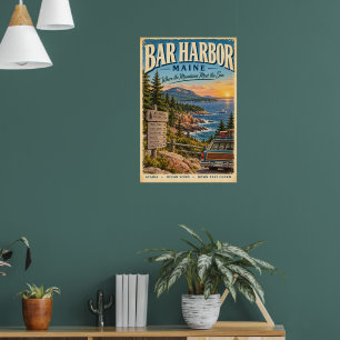 Poster Cartaz de Viagem Retro Bar Harbor Maine Acadia Wal