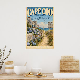 Poster Cartaz de Viagem Retro Cape Cod Massachusetts Cost