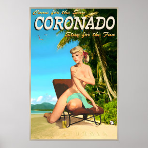 Poster Cartaz de Viagem Retro Coronado Califórnia Praia P
