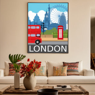 Poster Cartaz de viagem retrô da silhueta de Londres com