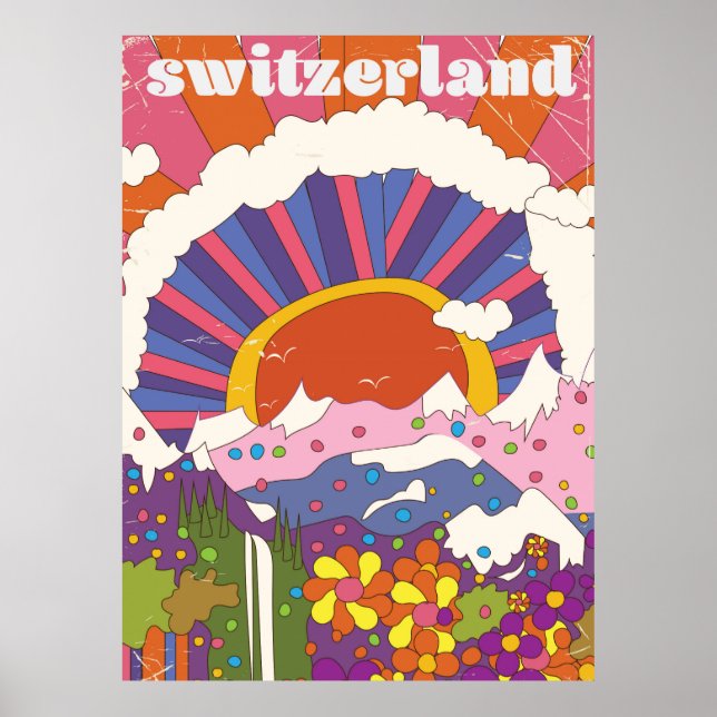 Pôster Cartaz de viagem retrô da Suíça (Frente)