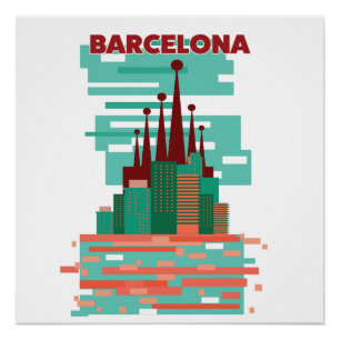Pôster Cartaz de viagem retrô de Barcelona