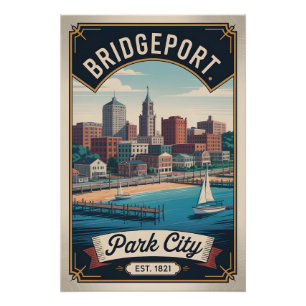 Pôster Cartaz de Viagem Retro de Bridgeport Connecticut A