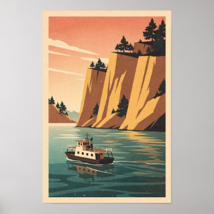 Poster Cartaz de Viagem Retro de Falésias de Ocre e Balsa