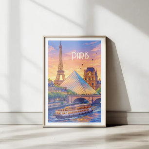 Poster Cartaz de Viagem Retro de Paris - Torre Eiffel & L