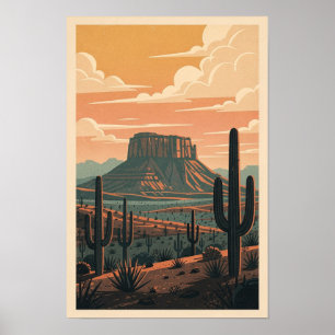 Poster Cartaz de Viagem Retro do Crepúsculo do Deserto de