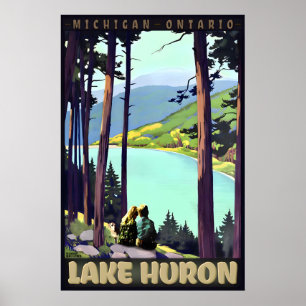 Poster Cartaz de Viagem Retro do LAGO Huron Roger Broders