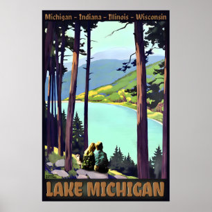 Poster Cartaz de Viagem Retro do LAGO Michigan Roger Brod