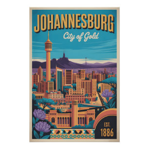 Pôster Cartaz de Viagem Retro Johannesburg África do Sul
