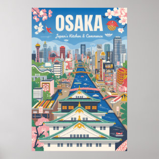 Poster Cartaz de Viagem Retro Osaka Japão Arte Vintage
