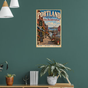 Poster Cartaz de Viagem Retro Portland Maine Porto Antigo