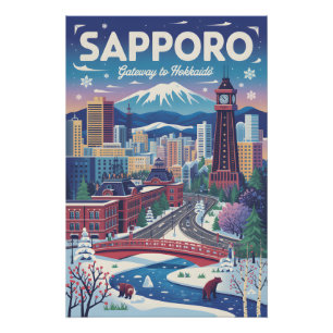 Pôster Cartaz de Viagem Retro Sapporo Japão Arte Vintag