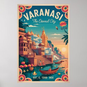 Poster Cartaz de Viagem Retro Varanasi Índia