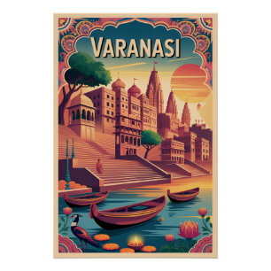 Pôster Cartaz de Viagem Retro Varanasi Índia