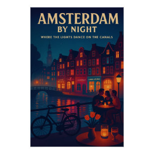 Pôster Cartaz de Viagem Retro: Vida Noturna de Amsterdã