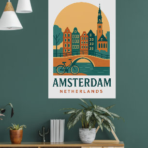 Poster Cartaz de Viagem Retro Vintage Amsterdã Holanda