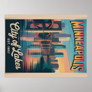 Poster Cartaz de Viagem Retro Vintage Minneapolis Minneso