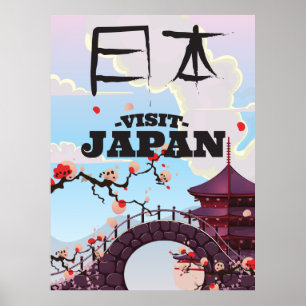 Pôster Cartaz de viagem retrô Visite o Japão.