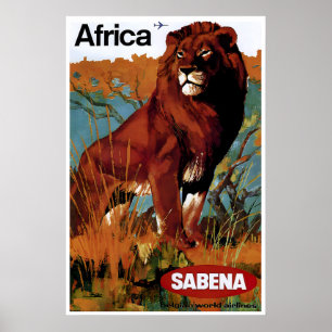 Poster Cartaz de Viagem Sabena Arte de Leão Africano Áfri