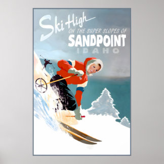 Poster Cartaz de Viagem Sandpoint Idaho Selkirk Neve Esqu