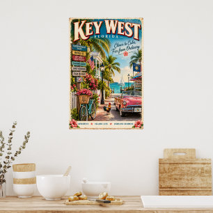 Poster Cartaz de Viagem Tropical Vintage Key West Flórida