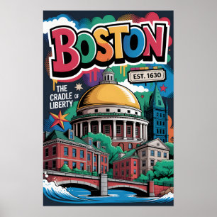 Poster Cartaz de Viagem Urbano de Boston MA com Grafite