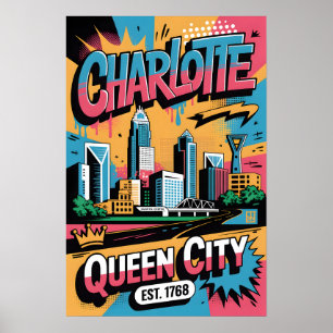 Poster Cartaz de Viagem Urbano de Charlotte NC com Grafit