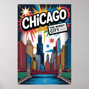 Poster Cartaz de Viagem Urbano de Chicago IL com Grafite
