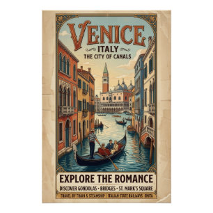 Pôster Cartaz de Viagem Veneza Itália Vintage