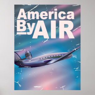 Pôster Cartaz de viagem vintage América de Avião
