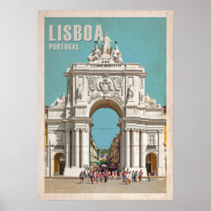 Poster Cartaz de viagem vintage. Arco da Rua Augusta em L