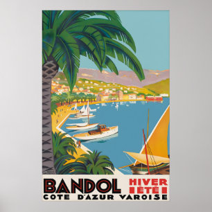 Poster Cartaz de Viagem Vintage Bandol, Riviera Francesa
