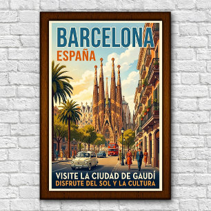 Poster Cartaz de Viagem Vintage Barcelona, Espanha, Anos