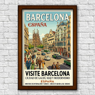 Poster Cartaz de Viagem Vintage Barcelona, Espanha, Anos